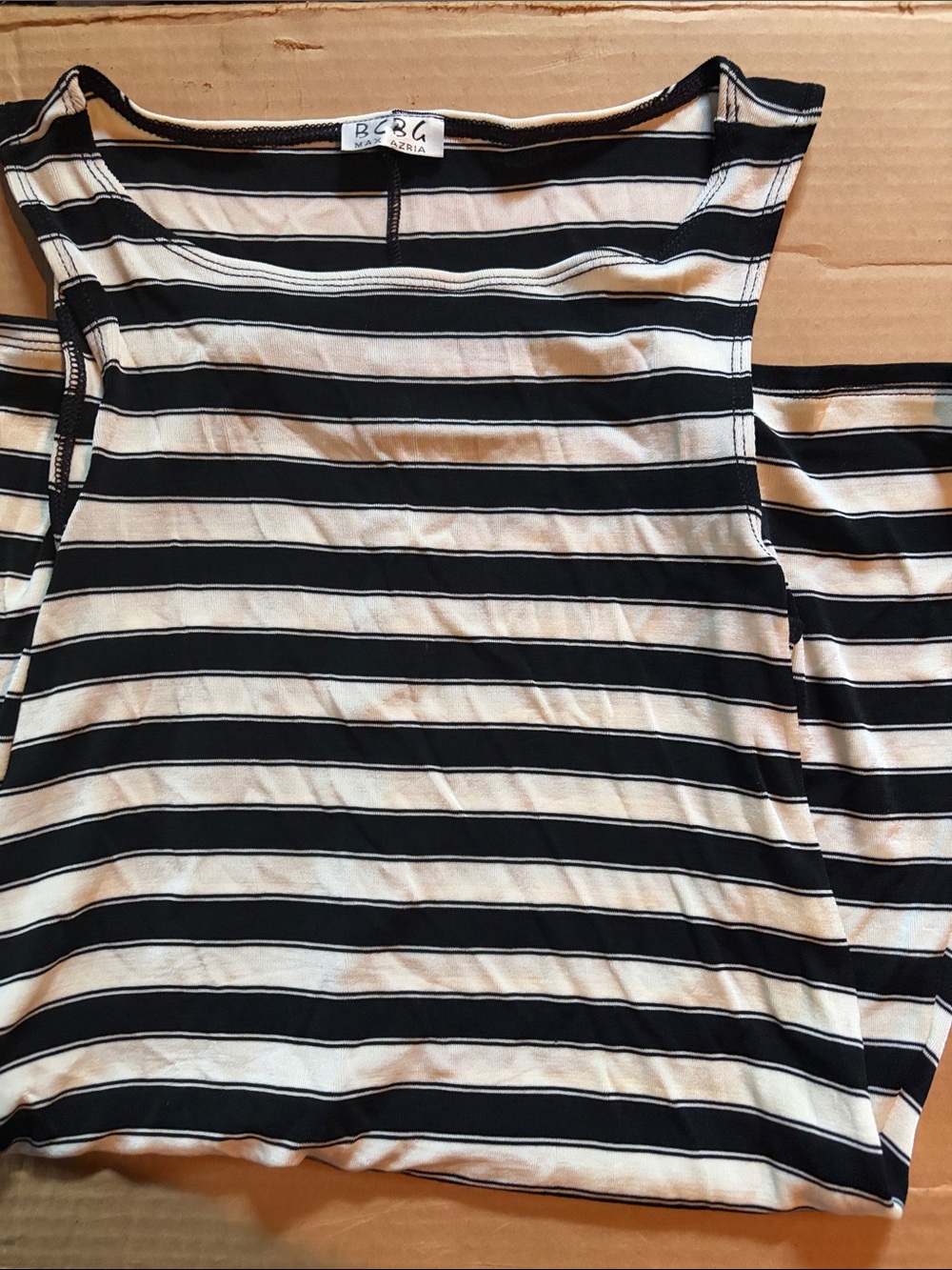 BCBGMaxAzria Black and White One-Shoulder Striped Dress medium body com